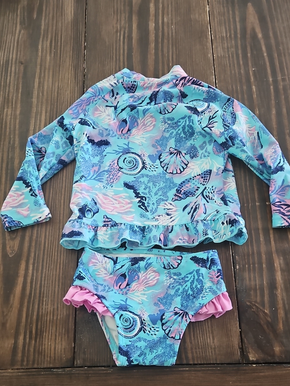 Coolibar Baby Guppy Ruffle Rashguard Swim Set Size 12-18 M